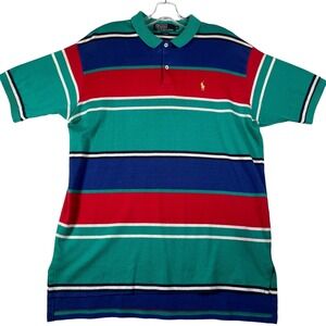 VTG Polo Ralph Lauren Mens Shirt XL Green Blue Red Stripe Preppy Made in USA Y2K